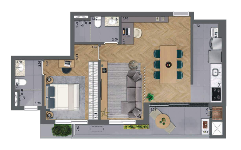 Planta 08 - 1 dorm 70m� - op��o