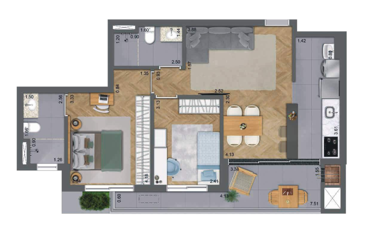 Planta 09 - 2 dorm 70m�
