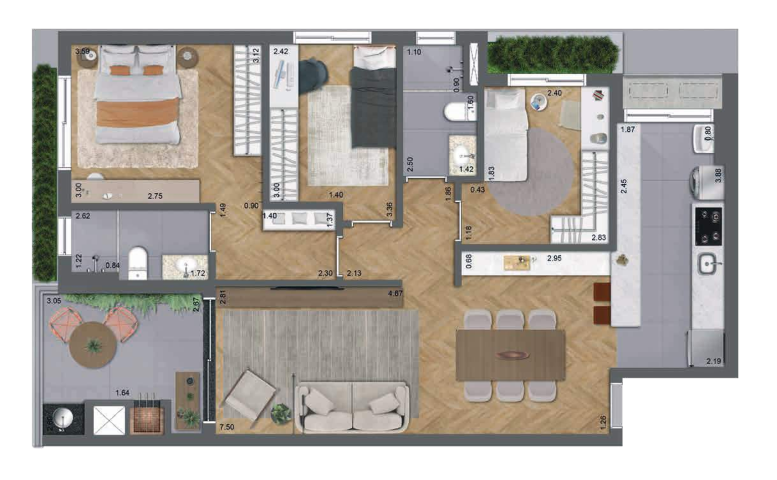 Planta 01 - 3 dorm 94m�