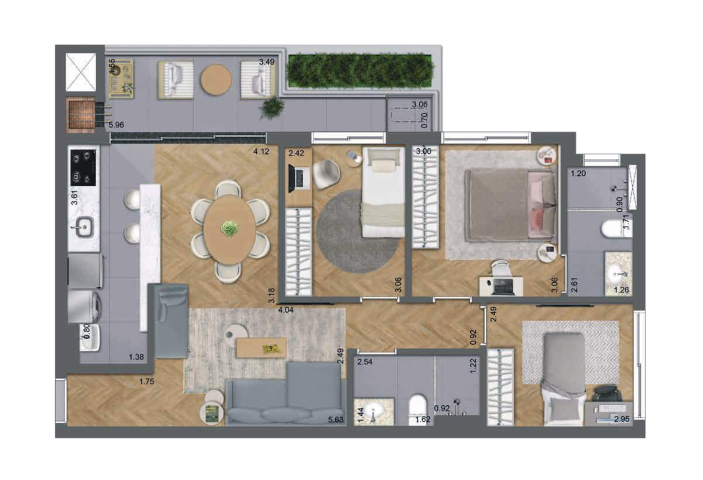 Planta 12 - 3 dorm 79 76m� - op��o