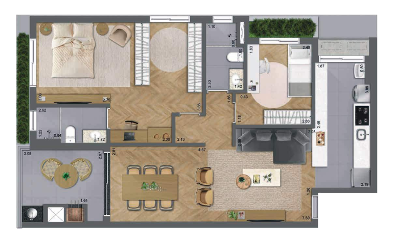 Planta 02 - 2 dorm 94m� - op��o