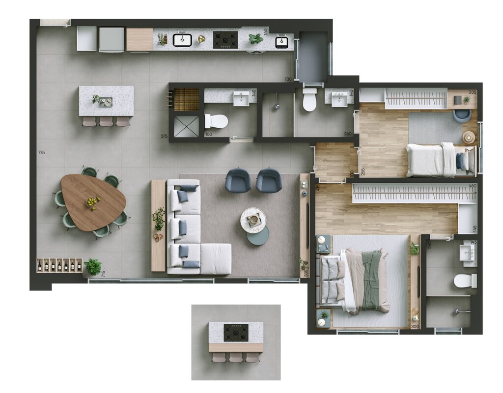 Planta 04 - 2 dorm 95m� - op��o