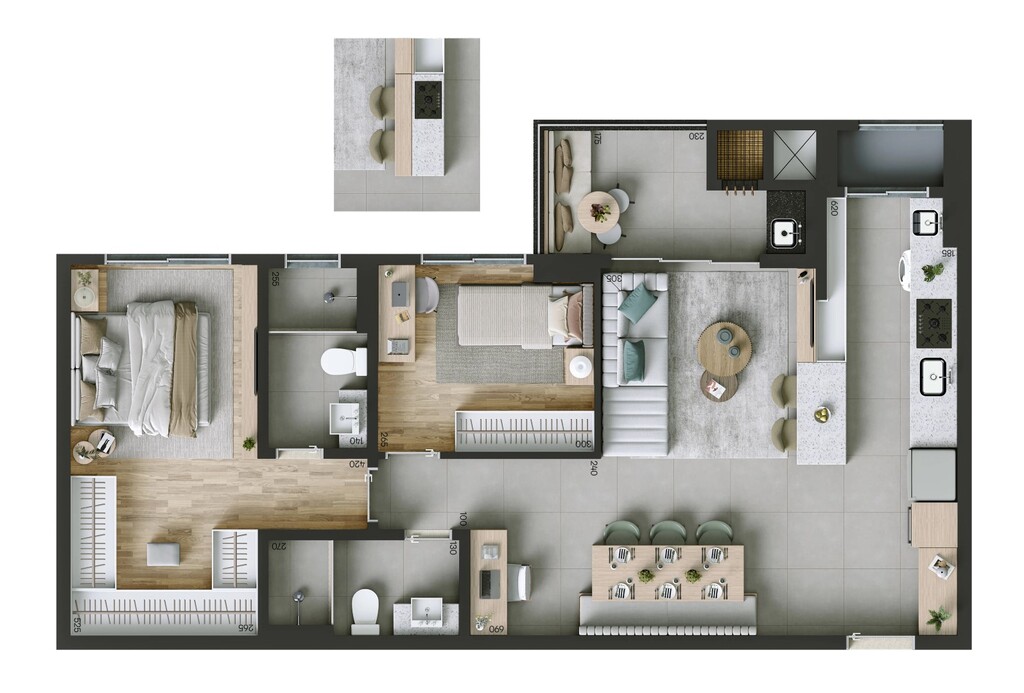 Planta 02 - 2 dorm 83m�