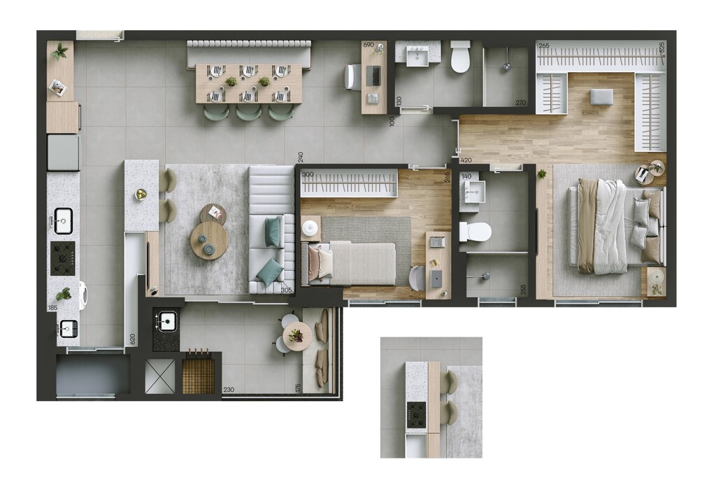Planta 01 - 2 dorm 83m�