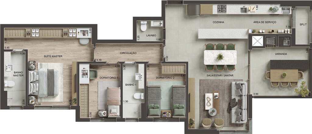 Planta 07 - 3 dorm 118m�