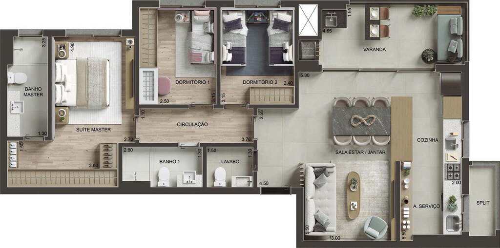 Planta 04 - 3 dorm 103m�