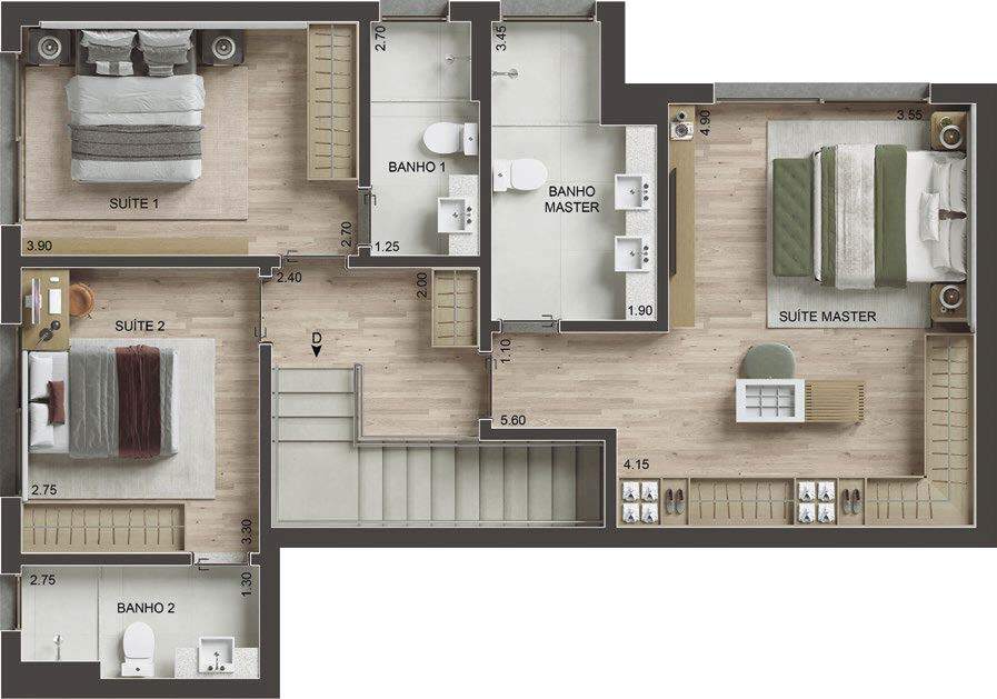 Planta 12 - 3 dorm 158m� - cobertura duplex - superior