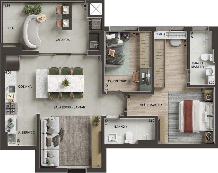Planta 02 - 2 dorm 82m�