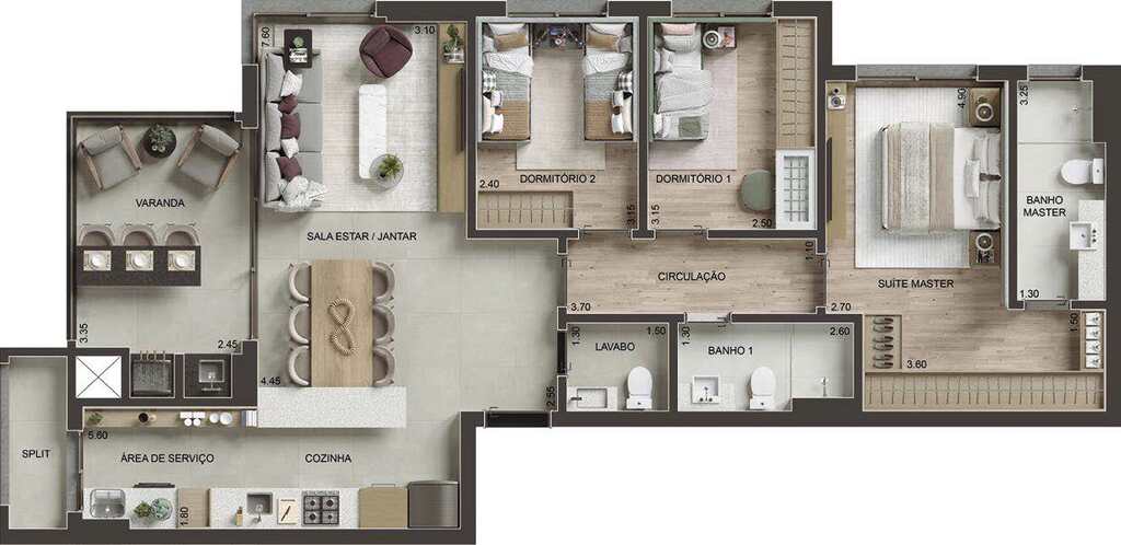 Planta 03 - 3 dorm 103m�