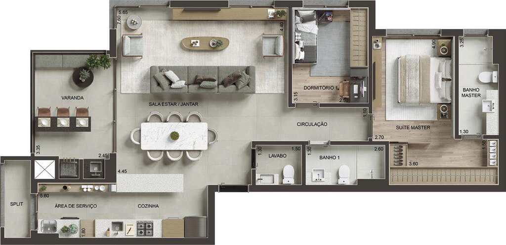 Planta 05 - 2 dorm 103m� - op��o