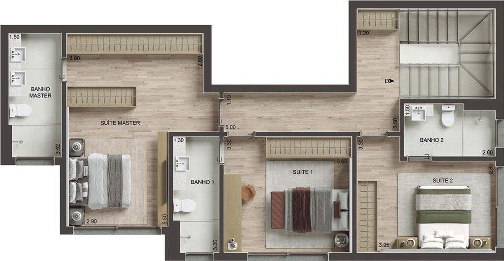Planta 18 - 3 dorm 182m� - cobertura duplex - superior