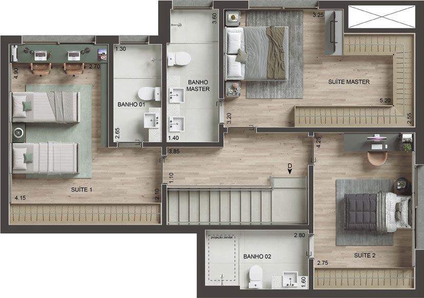 Planta 14 - 3 dorm 163m� - cobertura duplex - superior