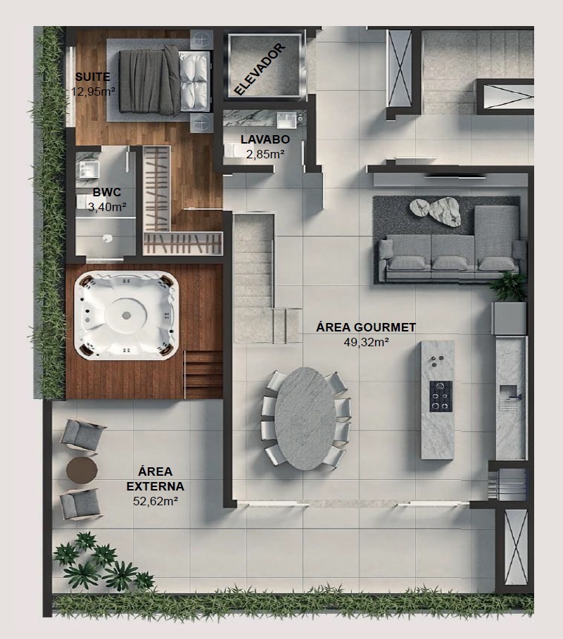 Planta cobertura duplex superior - 4 dorm 255m�