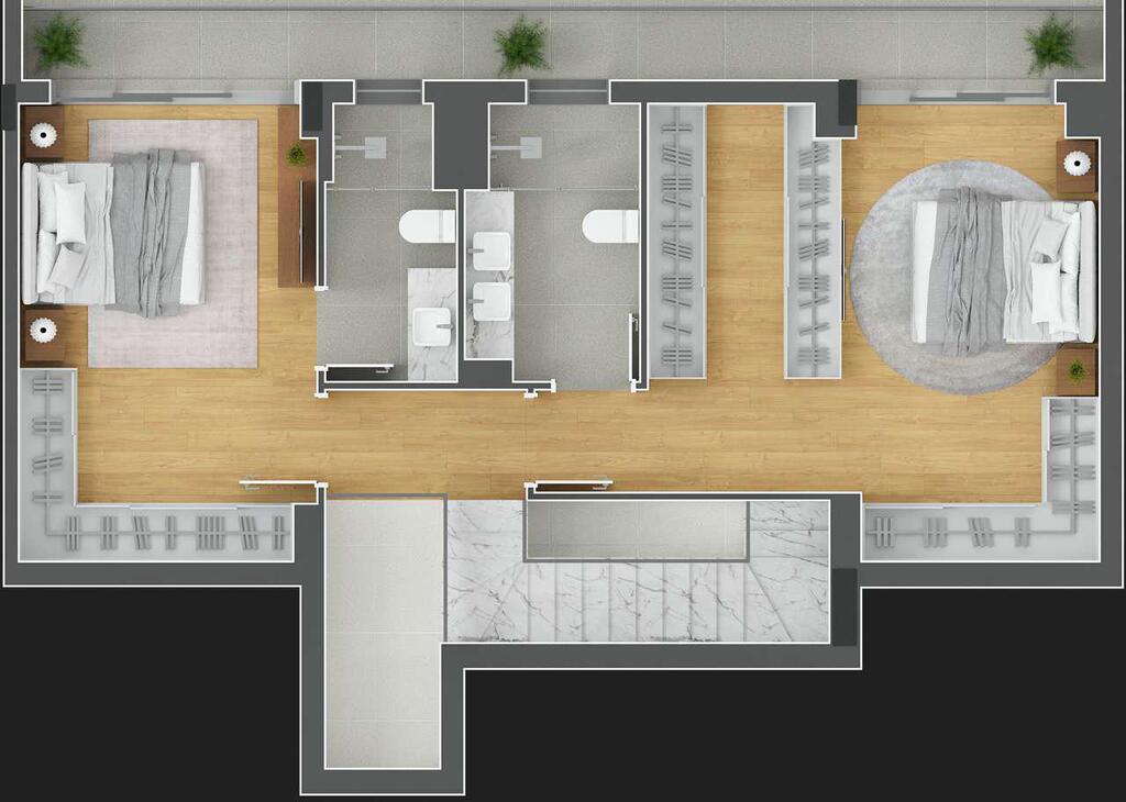 Planta 09 - 2 dorm 166,40m² - cobertura duplex - superior