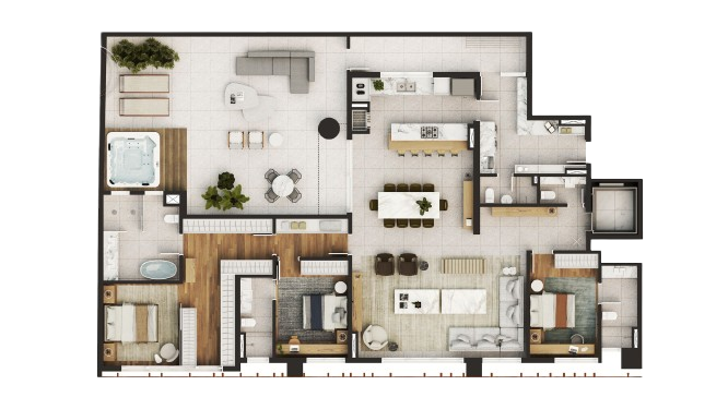 Planta 02 - 3 dorm 200,44m² - garden