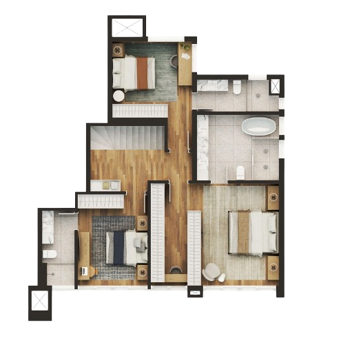 Planta 08 - 3 dorm 214,66m² - cobertura duplex - superior