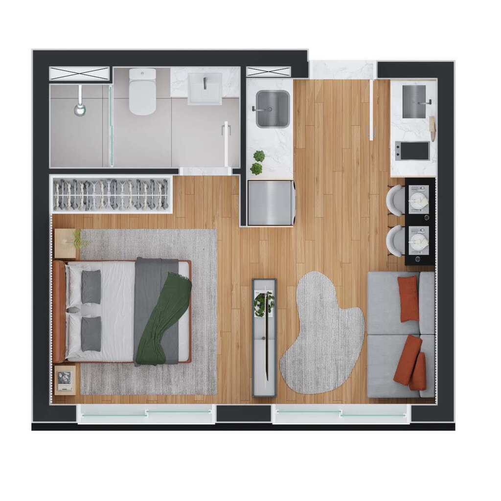 Planta 01 - 1 dorm 26m� - studio