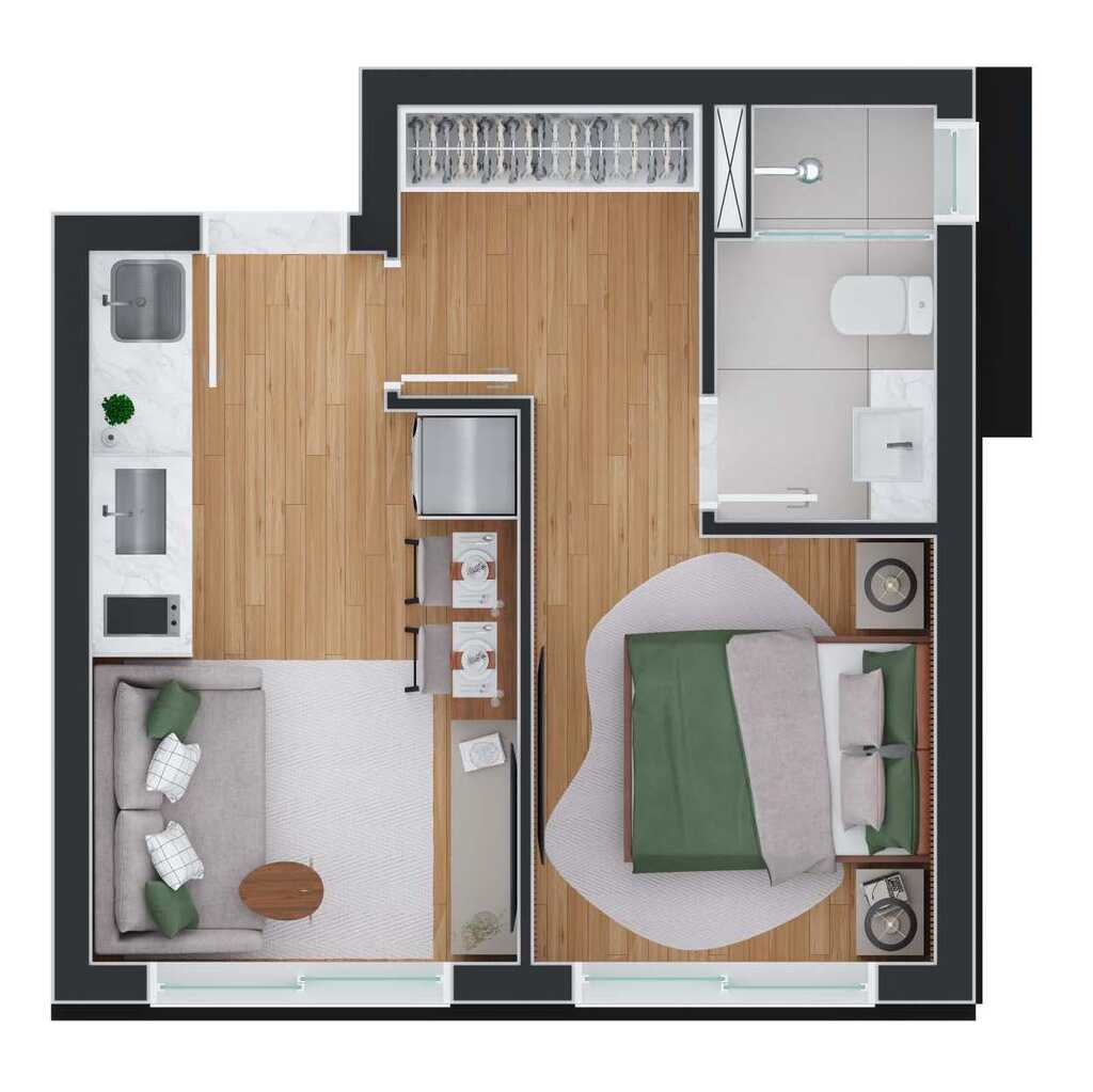 Planta 02 - 1 dorm 36m�