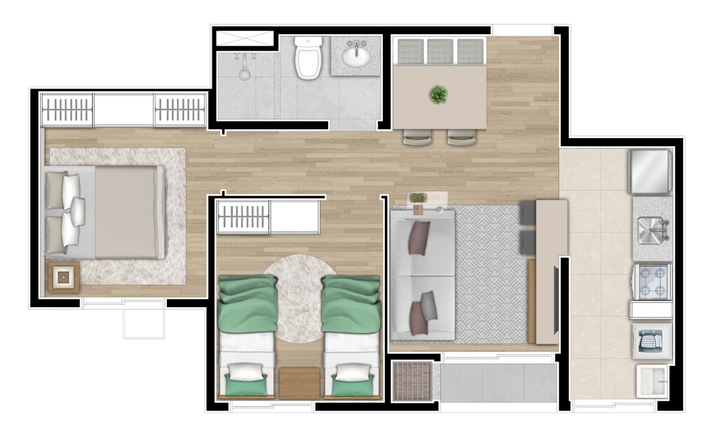 Planta 01 - 2 dorm 44 03m�