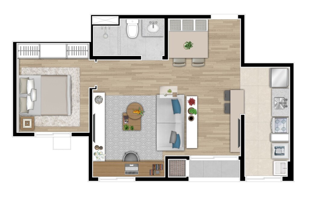 Planta 02 - 1 dorm 44 03m� - op��o