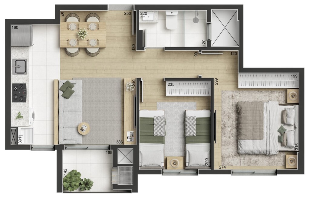 Planta 02 - 2 dorm 47,92m²