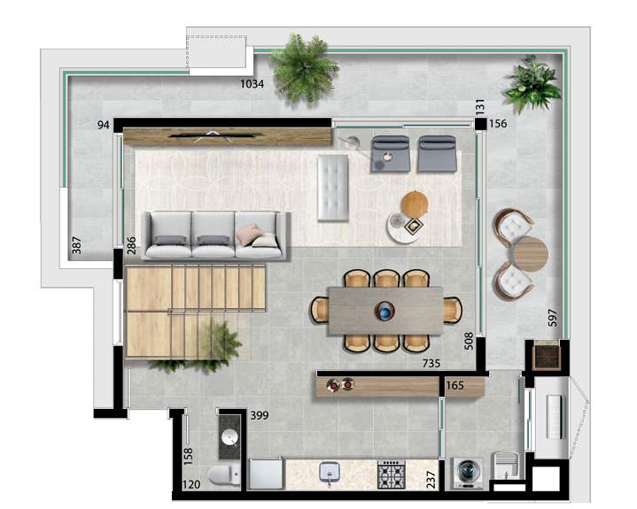 Planta 09 - 3 dorm 159,05m² - cobertura duplex - inferior