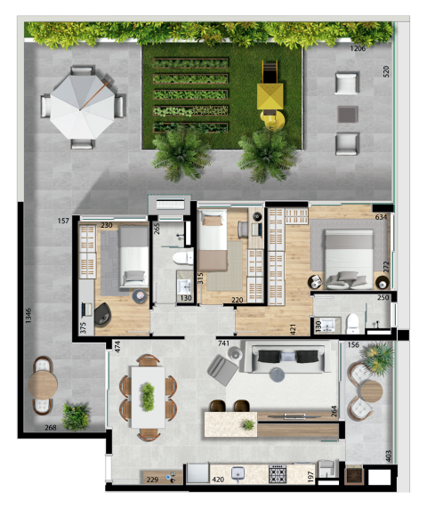 Planta 11 - 3 dorm 183,14m² - garden