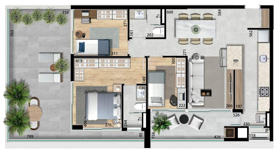 Planta 07 - 3 dorm 119,87m² - garden