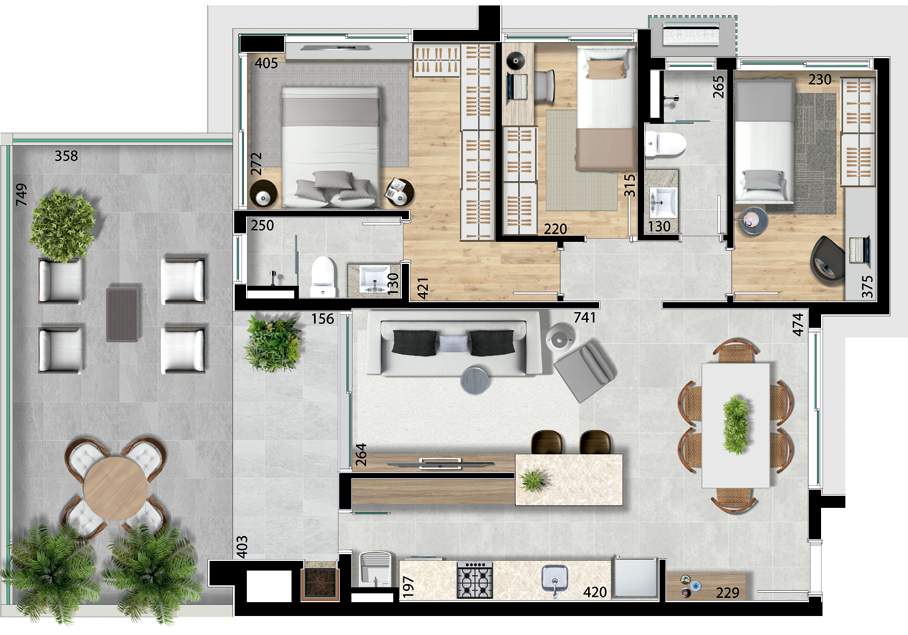 Planta 08 - 3 dorm 136,71m² - garden