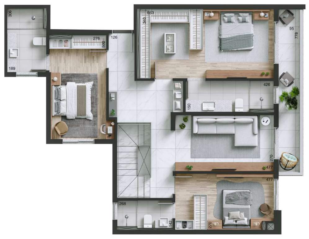 Planta 07 - 3 dorm 269m� - cobertura duplex - superior