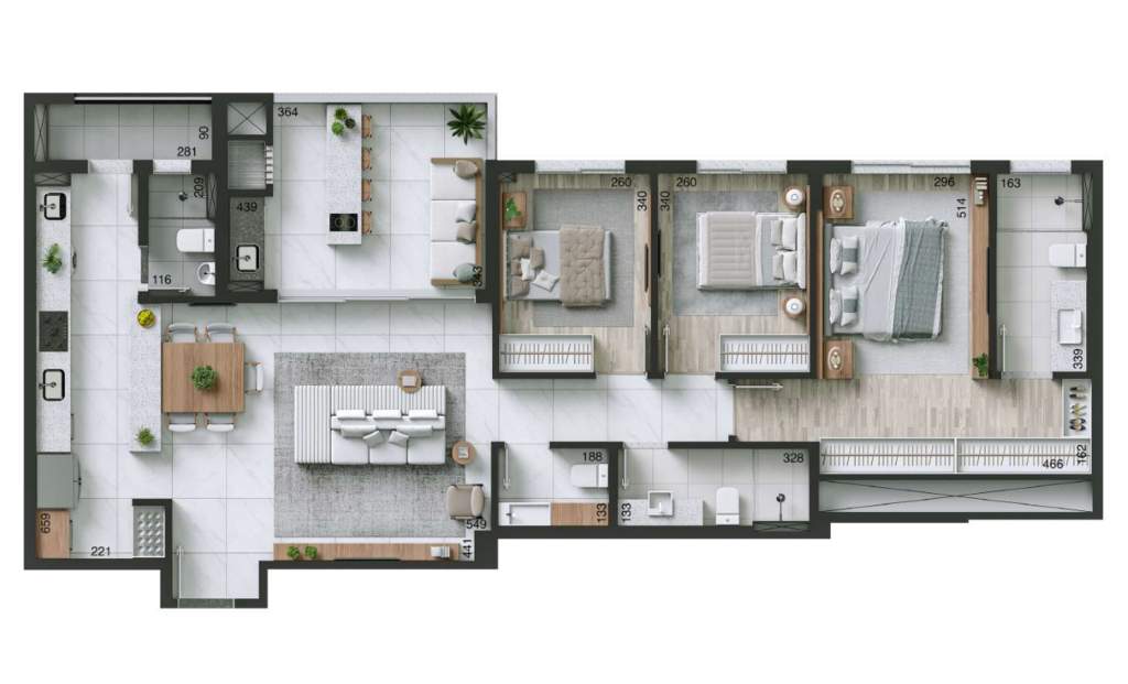Planta 02 - 3 dorm 128m�