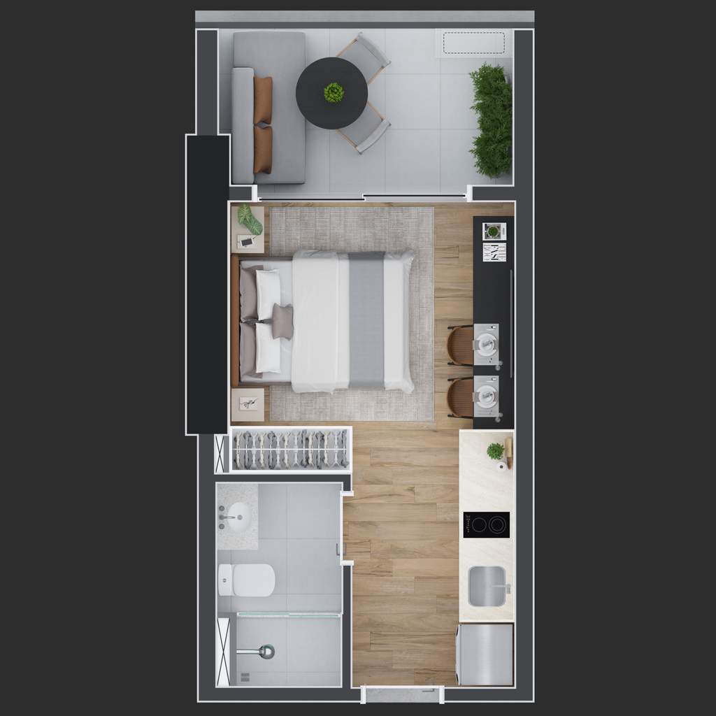 Planta 03 - 1 dorm 24m� - studio