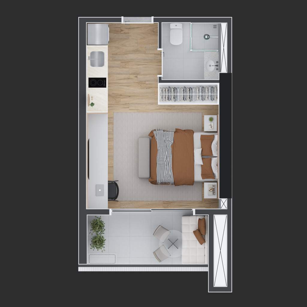 Planta 04 - 1 dorm 28m� - studio