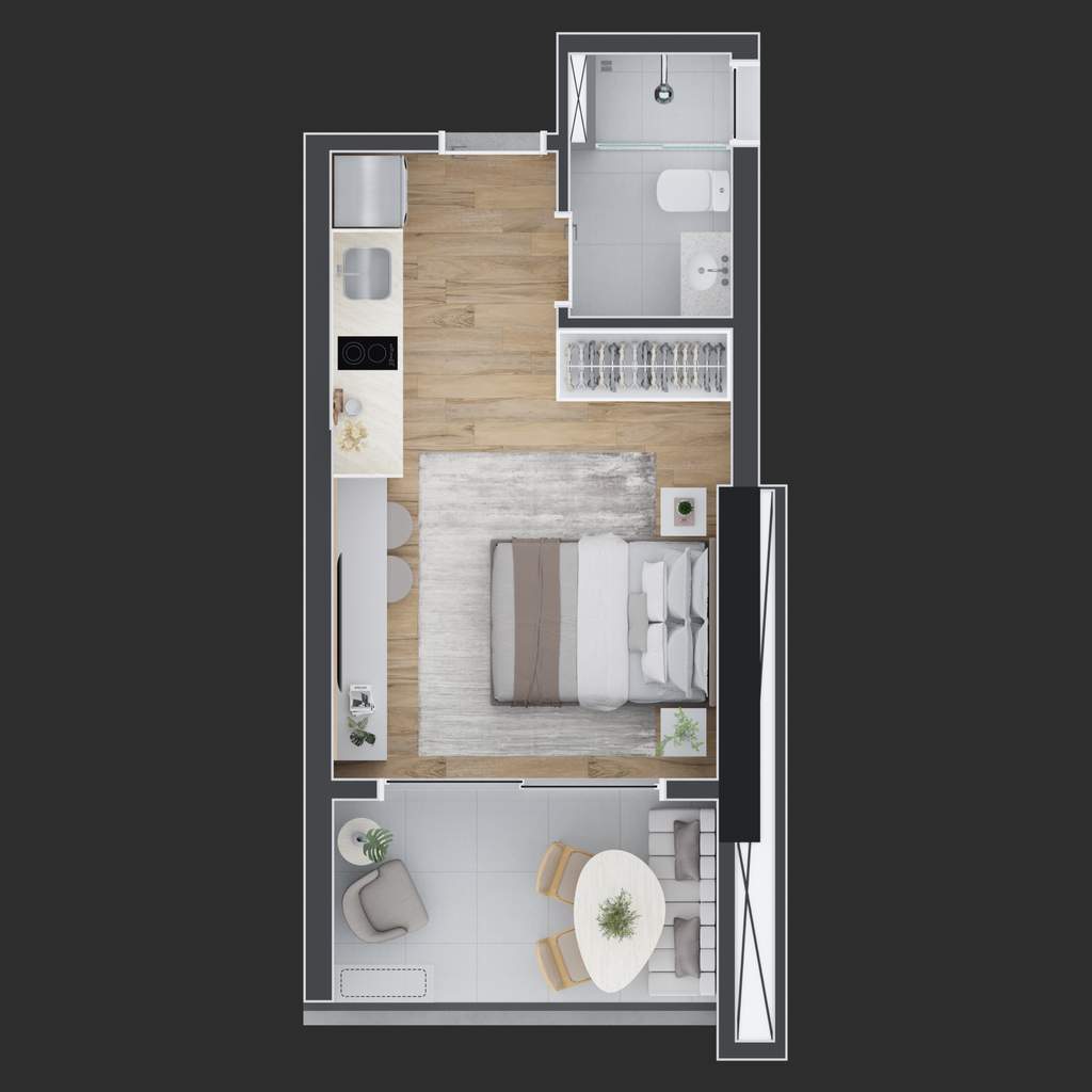 Planta 05 - 1 dorm 28m� - studio