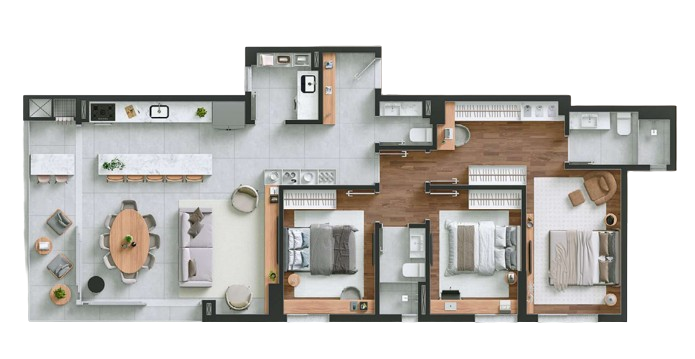 Planta 07 - 3 dorm 118m²