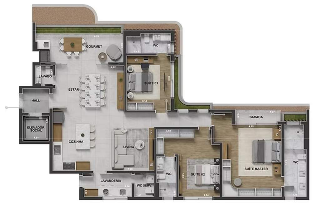 Planta final 02 - 3 dorm 166m�