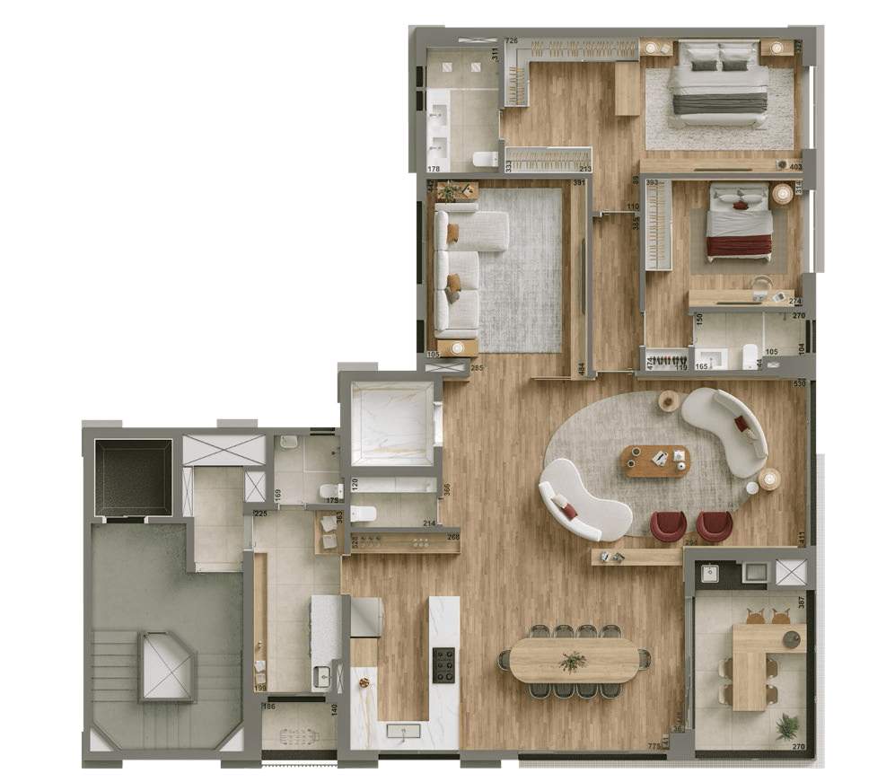 Planta 04 - 2 dorm 202m² - opção