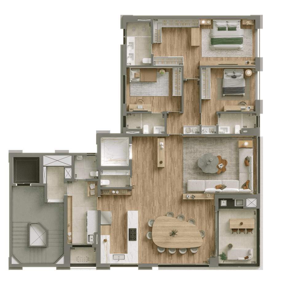 Planta 03 - 3 dorm 202m²
