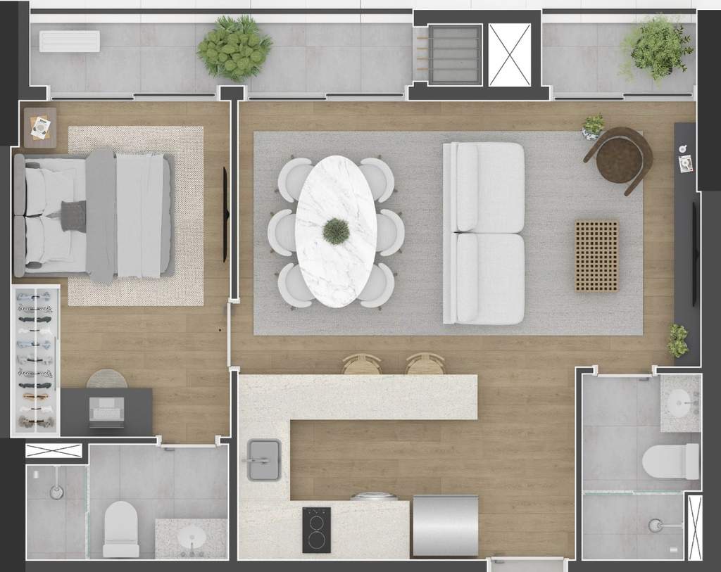 Planta 08 - 1 dorm 49m� - op��o