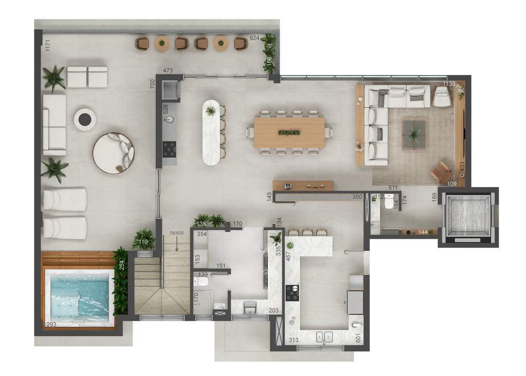 Planta 21 - 4 dorm 369m� - cobertura duplex - superior