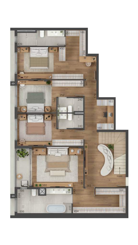 Planta 14 - 4 dorm 318m� - cobertura duplex - inferior
