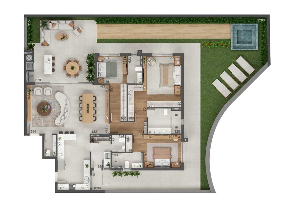 Planta 16 - 3 dorm 324m� - garden