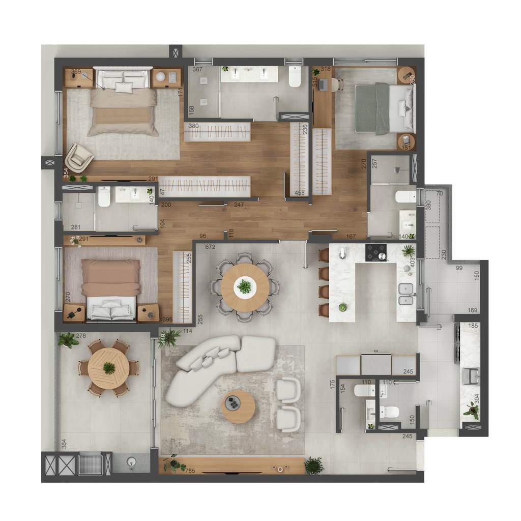 Planta 02 - 3 dorm 155m�