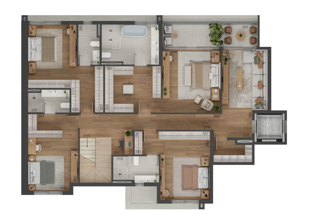 Planta 20 - 4 dorm 369m� - cobertura duplex - inferior