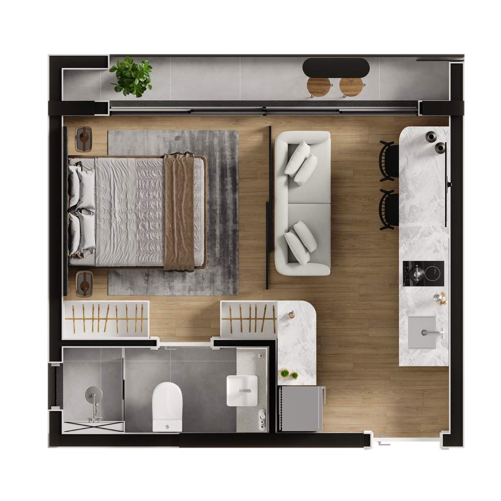 Planta 03 - 1 dorm 27,06m� - studio