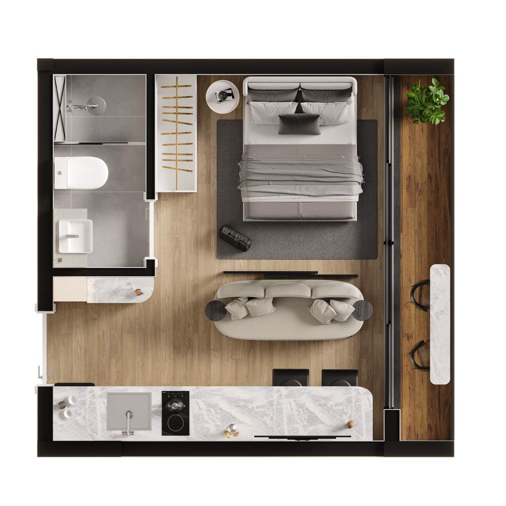Planta 01 - 1 dorm 22,93m� - studio