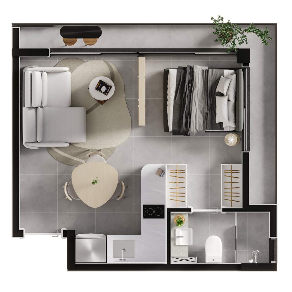 Planta 05 - 1 dorm 35,25m� - studio