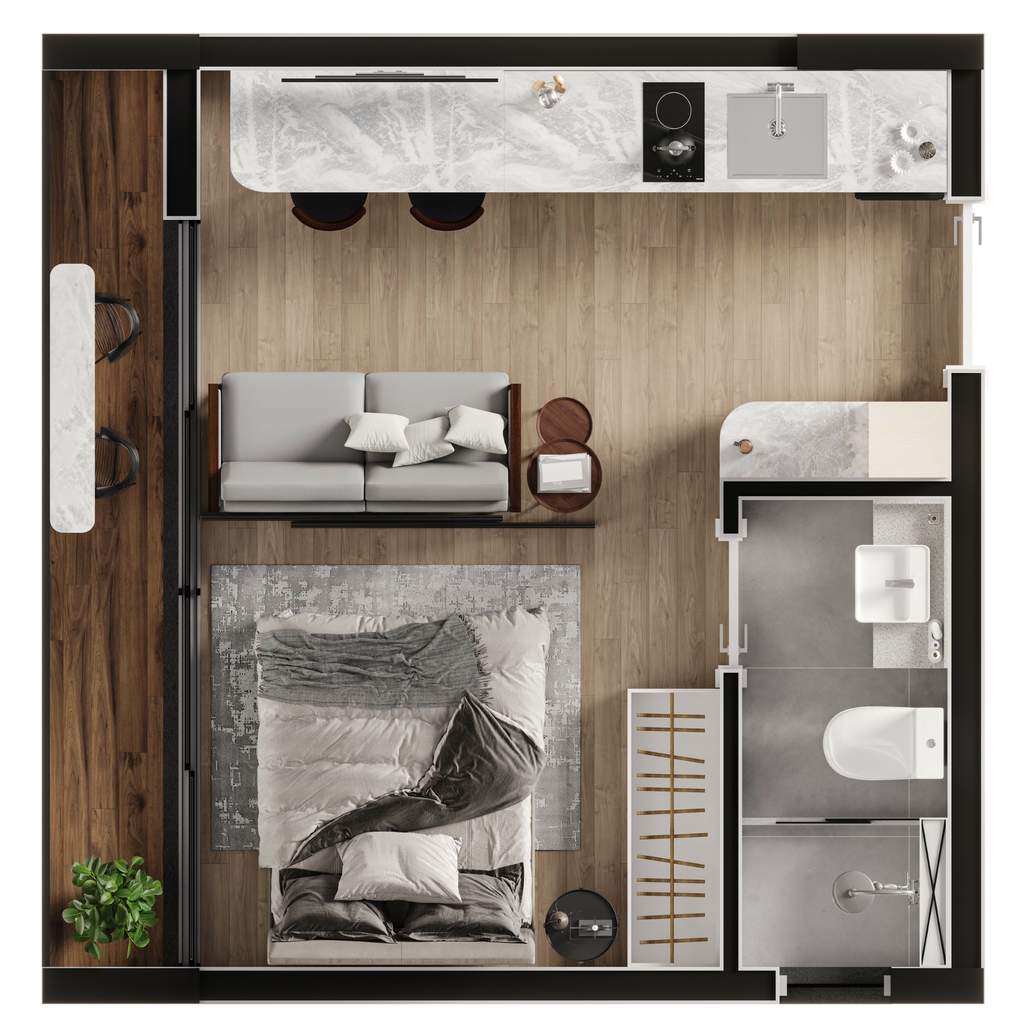 Planta 02 - 1 dorm 25,75m� - studio