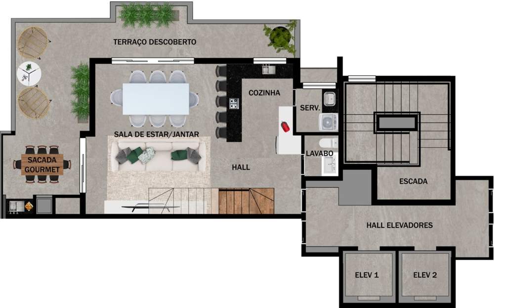 Planta 03 - 3 dorm 142,15m² - cobertura duplex - inferior