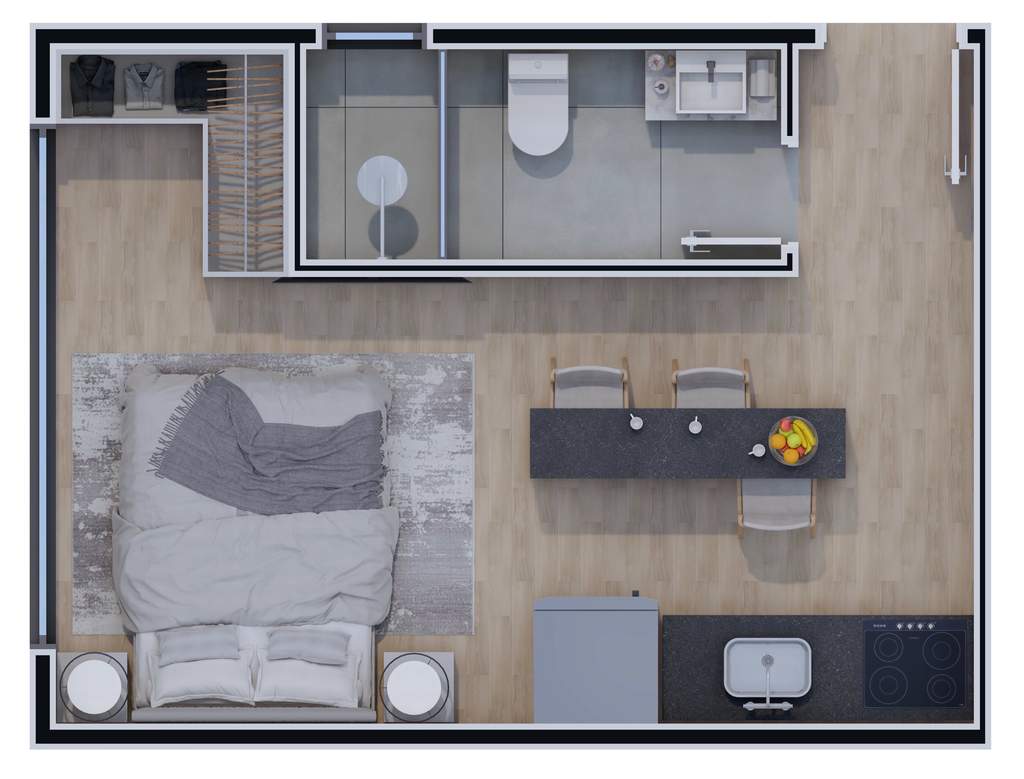 Planta 01 - 1 dorm 22,49m� - studio